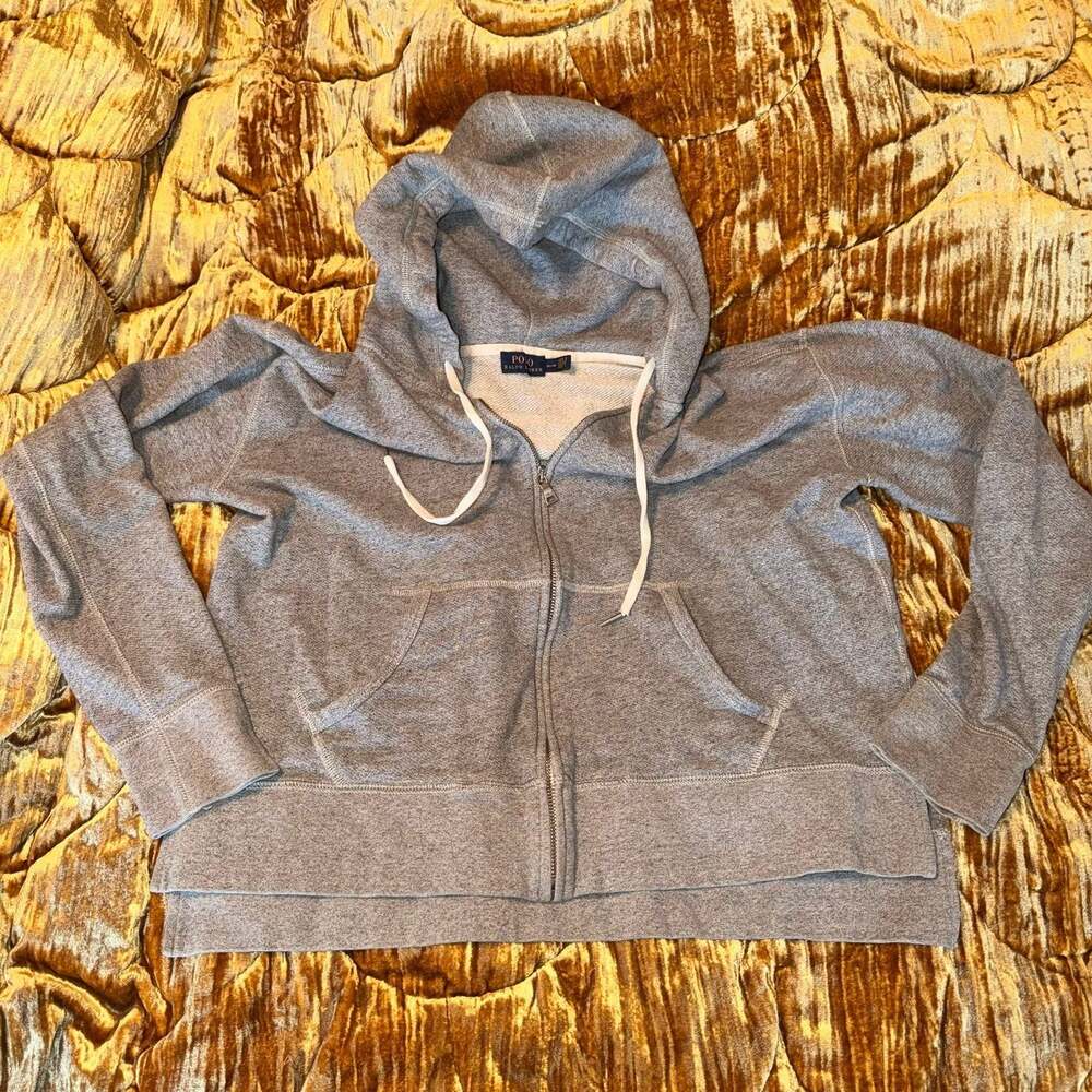 Grey lightweight terry material cropped hoodie polo Ralph Lauren size medium